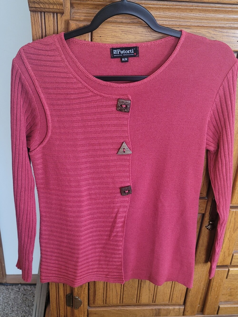 Putorti Red Textured Button Front Sweater - M